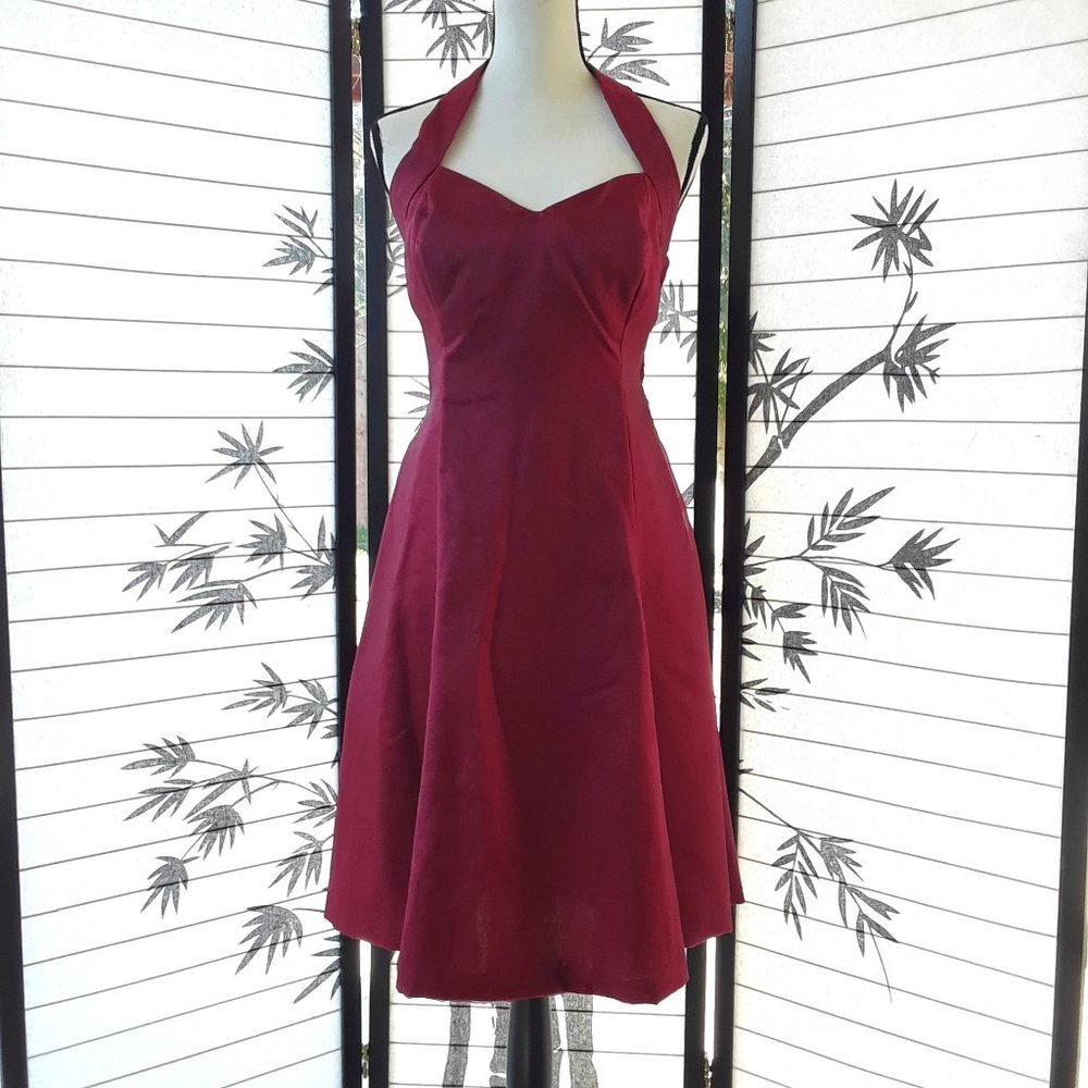 Vintage 1980s Dark Magenta Shimmery Fit and Flare Dress